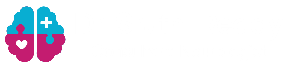 White logo for Dr. Sruthi Reddy, neurologist, optimized for dark website footers.